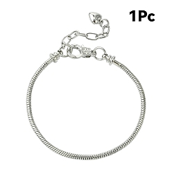 Платина 1браслеты из латуни в европейском стиле для изготовления ювелирных изделий, с когтя омара застежкой и сердца прелести, платина, 200x3 мм