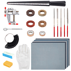 (52) Непрозрачная лаванда Поделки кольцо решений, с кольцами бодхи, шлифовальная абразивная наждачная бумага, пустые кольца сандалового дерева, марля перчатки, набор кольцевых размеров, стальные алмазные файлы и мини-тиски, разноцветные, о 29 шт / комплект