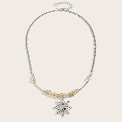 Rutilated Кварц Подвеска в стиле бохо с подвеской Ally Sun из натурального золота, ожерелье из бисера с рутиловым кварцем, платина, 17.72 дюйм (45 см)