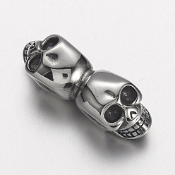 Antik Silber Farbe 304 Edelstahl Diacharme, Schädel, Antik Silber Farbe, 36x13x11.5 mm, Bohrung: 6 mm