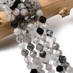 Кварц Турмалинизации  Натуральный турмалированный кварц / черный рутиловый кварц, звезды вырезать круглые бусы, граненые, 5~6x5~6x5~6 мм, отверстие : 1~1.2 мм, около 64~68 шт / нитка, 14.80''~15.04'' (37.6~38.2 см)