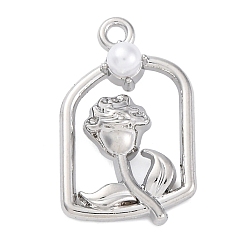 Платина Стойки подвески обшивки сплава, с абс пластмассовой имитационной жемчужиной, без кадмия, без никеля и без свинца, , платина, 21.5x14x5.5 мм, отверстие : 1.6 мм