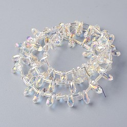 Прозрачный Стеклянные бусины с гальваническим покрытием , сверху просверленные бусы, Грановитая Teardrop, прозрачные, 9x4 мм, отверстие : 1 мм, около 98 шт / нитка, 17.3 дюйм