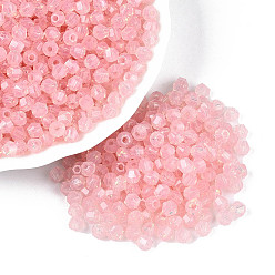 Pink Прозрачный бисер cmолой, золотой металл обвитыми, двухконусные, граненые, розовые, 3.5x4x4 мм, отверстие : 1.2~1.5 мм, Около 1510 шт / 50 г