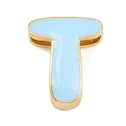 Letter T Laiton perles d'émail, sans cadmium et sans plomb, crémaillère plaquage, plaqué longue durée, réel 18 k plaqué or, lettre t, 14x11.5x6mm, Trou: 3x11mm