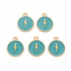 Темный Голубой Подвески из эмали и сплава, без кадмия и без свинца, золотой свет, плоские круглые с молнией, темные голубые, 16x13x2 мм, отверстие : 1.6 мм