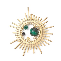 Зеленый Подвески из окрашенного натурального тигрового глаза и агата, солнечные подвески со стеклянными бусинами и латунной фурнитурой, золотые, зелёные, 41.5x43.5x8.5 мм, отверстие : 4.5 мм