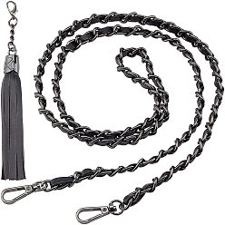 Gunmetal Alloy Bag Chain Strap, with Swivel Clasps and Tassel, for Bag Chain Replacement Accessories, Gunmetal, 130x1cm, Tassel: 16x1.9cm