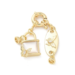 Золотой Латунные застежки с пружинным кольцом из прозрачного кубического циркония с микропаве, без кадмия, без никеля и без свинца, с натуральной белой оболочкой, бабочка, золотые, 45 мм