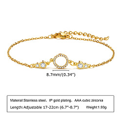 Настоящее золото 18K 304 из нержавеющей стали ссылка браслеты, браслеты-цепочки для женщин, плоско-круглые, с кубического циркония, реальный 18 k позолоченный, 6-3/4~8-5/8 дюйм (17~22 см)