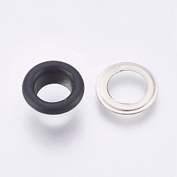 Black Iron Grommet Eyelet Findings, for Bag Making, Flat Round, Platinum, Black, Eyelet: 10.5x5mm, Inner Diameter: 6mm, Pad: 10.5x0.4mm