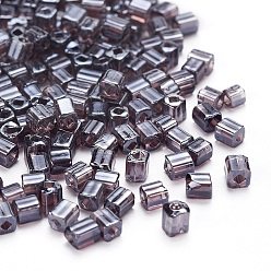 Фиолетовый 6/0 стакан бисер, прозрачные цвета блеск, квадратное отверстие, кубические, фиолетовые, 3~5x3~4x3~4 мм, отверстие : 1.2~1.4 мм, Около 1000 шт / 100 г