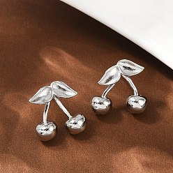 Платина Серьги-гвоздики из вишневой латуни, стойки покрытие, долговечный, без свинца и без кадмия, платина, 16x13.5 мм