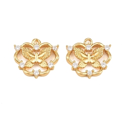 Doré  Pendentifs en laiton zircon cubique transparent, breloques fleurs et papillons, or, 15x16.5x3.5mm, Trou: 1.2mm