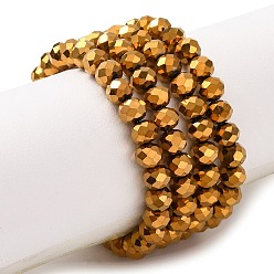с Золотистым Покрытием Гальванизируйте прозрачное стекло бисер нитей, полное покрытие, граненые, рондель, с золотым покрытием, 4x3 мм, отверстие : 0.4 мм, около 105~110 шт / нитка, 38~39 см