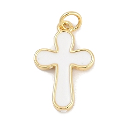 Белый Латунь эмаль подвески, с целью перехода в кольце, крест прелести, долговечный, без свинца и без кадмия, стойки покрытие, реальный 18 k позолоченный, белые, 20x13x2 мм, отверстие : 3 мм