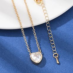 Сердце Ожерелья с подвеской из латуни и прозрачного циркония для женщин, золотые, сердце, 16.18 дюйм (41.1 см)