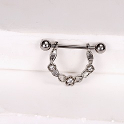 Нержавеющая Сталь Цвет Кольца для сосков из латуни с прозрачным кубическим цирконием, сосок стремя, цвет нержавеющей стали, 15.8x16.7 мм