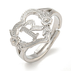 Letter R Регулируемые кольца из латуни для женщин в форме сердца с буквами и цветами, без свинца и без кадмия, платина, Буква R, размер США 6 (16.5 мм)