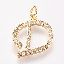 Letter D Brass Micro Pave Cubic Zirconia Letter Pendants, Golden, Letter.D, 15x16.5x2mm, Hole: 3mm
