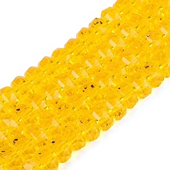 Gold Transparente Glasperlen Stränge, Rondell, facettiert, Gold, 7.5~8x5 mm, Bohrung: 1~1.2 mm, ca. 77~81 Stk. / Strang, 14.96~17.32 Zoll (38~44 cm)