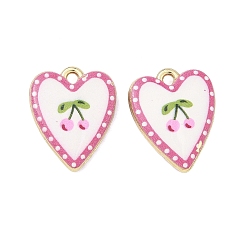 Сердце Печатные подвески сплава, стойки покрытие, без кадмия, без никеля и без свинца, золотые, Сердце с подвесками в виде вишен, 19x15x3.5 мм, отверстие : 1.8 мм