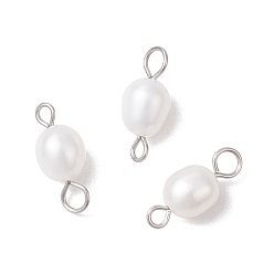 Нержавеющая Сталь Цвет Подвески с разъемом для риса из натурального культивированного пресноводного жемчуга, с 304 двойными петлями из нержавеющей стали, кремово-белые, цвет нержавеющей стали, 13.5~14.5x5.5~6.5 мм, отверстие : 1.8~2.5 мм