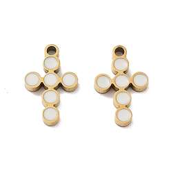 Белый Ионное покрытие (ip) 316 хирургические брелоки из нержавеющей стали, без никеля , с эмалью, крест прелести, реальный 18 k позолоченный, белые, 10x7x1 мм, отверстие : 1 мм