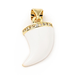 Белый Кулоны с эмалью из латуни с прозрачным кубическим цирконием, без кадмия и без свинца, реальный 18 k позолоченный, ножны / форма клыка, белые, 16x13x5 мм, отверстие : 3.5x5.5 мм