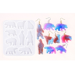 Медведь Силуэтные силиконовые формы, формы для литья подвесок, для уф-смолы, изготовление изделий из эпоксидной смолы, медведь, 134x118x4 мм, отверстие : 2 мм