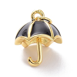 Черный Настоящие 18 k позолоченные латунные подвески, с эмалью и прыжковыми кольцами, долговечный, зонтик, чёрные, 15x13 мм, Перейти кольцо: 5x1 мм, 3 мм внутренним диаметром