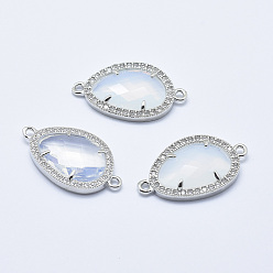 (404) Непрозрачное AB Кислое яблоко Латунные микро проложить кубических ссылки циркония, со стеклом, граненые, слеза, платина, цветочный белый, 28x16x4.5 мм, отверстие : 1.6 мм