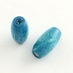 Teal Dyed Natural Wood Beads, Egg Shaped Rugby Wood Beads, Oval/Oblong, Lead Free, Teal, 15x7~8mm, Hole: 3mm, about 3800pcs/1000g