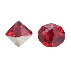 Siam K9 Glass Rhinestone Cabochons, Pointed Back & Back Plated, Faceted, Cone, Siam, 8~8.5x8.5mm