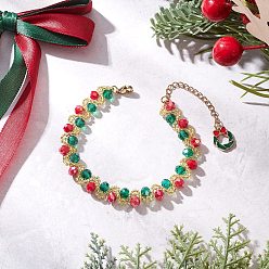 Разноцветный Рождественские браслеты из стекла и стеклянных бусин для женщин, с подвесками из эмалевого сплава и 304 удлинителями цепей из нержавеющей стали, красочный, 7-1/2x3/8 дюйм (19x1 см)