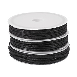 Black 16.1M 3 Styles Waxed Cotton Cords, Multi-Ply Round Cord, Macrame Artisan String for Jewelry Making, with 3Pcs Polypropylene(PP) Spools, Black, 1mm, 1.5mm, 2mm