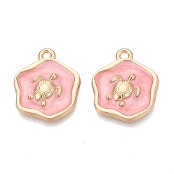 Pink Подвески из эмали и сплава, прелести черепахи, золотые, розовые, 20.5x16.5x3 мм, отверстие : 1.6 мм