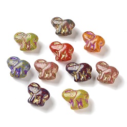 Couleur Mélangete Perles lampwork, perles au chalumeau, faits à la main, éléphant, métal doré enlaça, couleur mixte, 14x16x7.5mm, Trou: 1.2mm