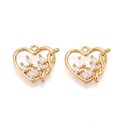 Сердце Латунные микро проложить кубического циркония подвески, долговечный, без никеля , реальный 18 k позолоченный, сердце, 14.5x16x2.5 мм, отверстие : 1.4 мм
