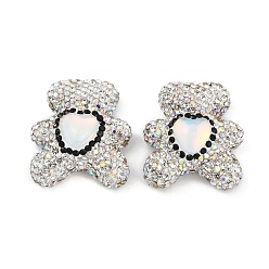 Кристалл Ручной полимерной глины шариков Rhinestone, бусины в виде диско-шара с медведем, кристалл, 31x28x13 мм, отверстие : 1.6 мм