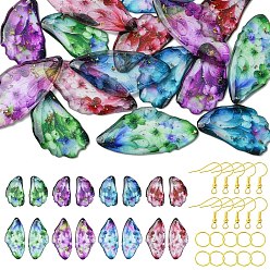 (52) Непрозрачная лаванда Наборы для изготовления сережек diy, включая подвески-крылья из прозрачной эпоксидной смолы, железные открытые прыжковые кольца и крючки для сережек, разноцветные, 39x19x2.5 мм, отверстие : 1 мм
