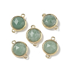 Зеленый Авантюрин Латунный паве натуральный зеленый авантюрин граненый плоский круглый соединительный элемент подвески, стойки покрытие, долговечный, золотые, 12x17.5x5.5 мм, отверстие : 1.4 мм