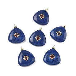 Джаспер Кунжут Подвески из окрашенной натуральной кунжутной яшмы, треугольные подвески с латунной микрофиброй и фианитами, без свинца и без кадмия, долговечный, стойки покрытие, реальный 18 k позолоченный, синие, 25x20x6 мм, отверстие : 2 мм