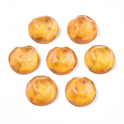 (932FM) Темно-синий аква-матовый с подкладкой Прозрачные смолы кабошоны, кабошоны водной ряби, с блеском порошок, полукруглый, темно-золотистые, 17.5x7.5~8 мм