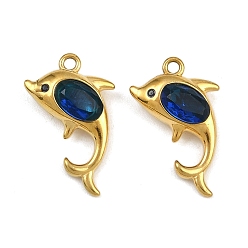 Dolphin 304 из нержавеющей стали горный хрусталь подвески, без свинца, без кадмии и без никеля, ионное покрытие (ip), реальный 18 k позолоченный, дельфин, 15.5x13.5x4.5 мм, отверстие : 1.2 мм