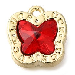 Красный Стойки подвески обшивки сплава, со стразами, бабочка, красные, 13x12.5x7 мм, отверстие : 1.4 мм