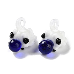 Dark Blue Handmade Lampwork Pendants, Sheep, Dark Blue, 23x20x23mm, Hole: 3.5x2.5mm