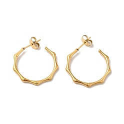 Золотой Ионное покрытие (ip) бамбуковое соединительное кольцо 304 серьги-гвоздики из нержавеющей стали, с 316 хирургическим стержнем из нержавеющей стали, золотые, 24x24x2 мм, штифты : 0.7 мм