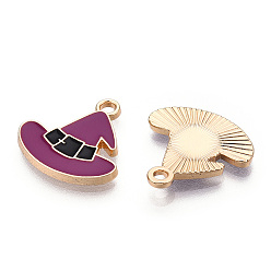 Medium Violet Red Light Gold Plated Alloy Enamel Pendants, Witch Hat Pendants, Medium Violet Red, 17.5x17.5x1.5mm, Hole: 2mm