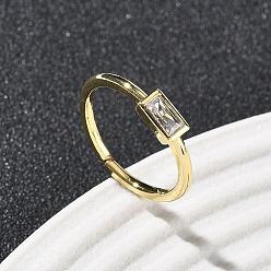 Прозрачный Прямоугольные латунные манжеты со стеклом для женщин, долговечный, стойки покрытие, без свинца и без кадмия, реальный 18 k позолоченный, прозрачные, 1.5 мм, внутренний диаметр: 15.3 мм